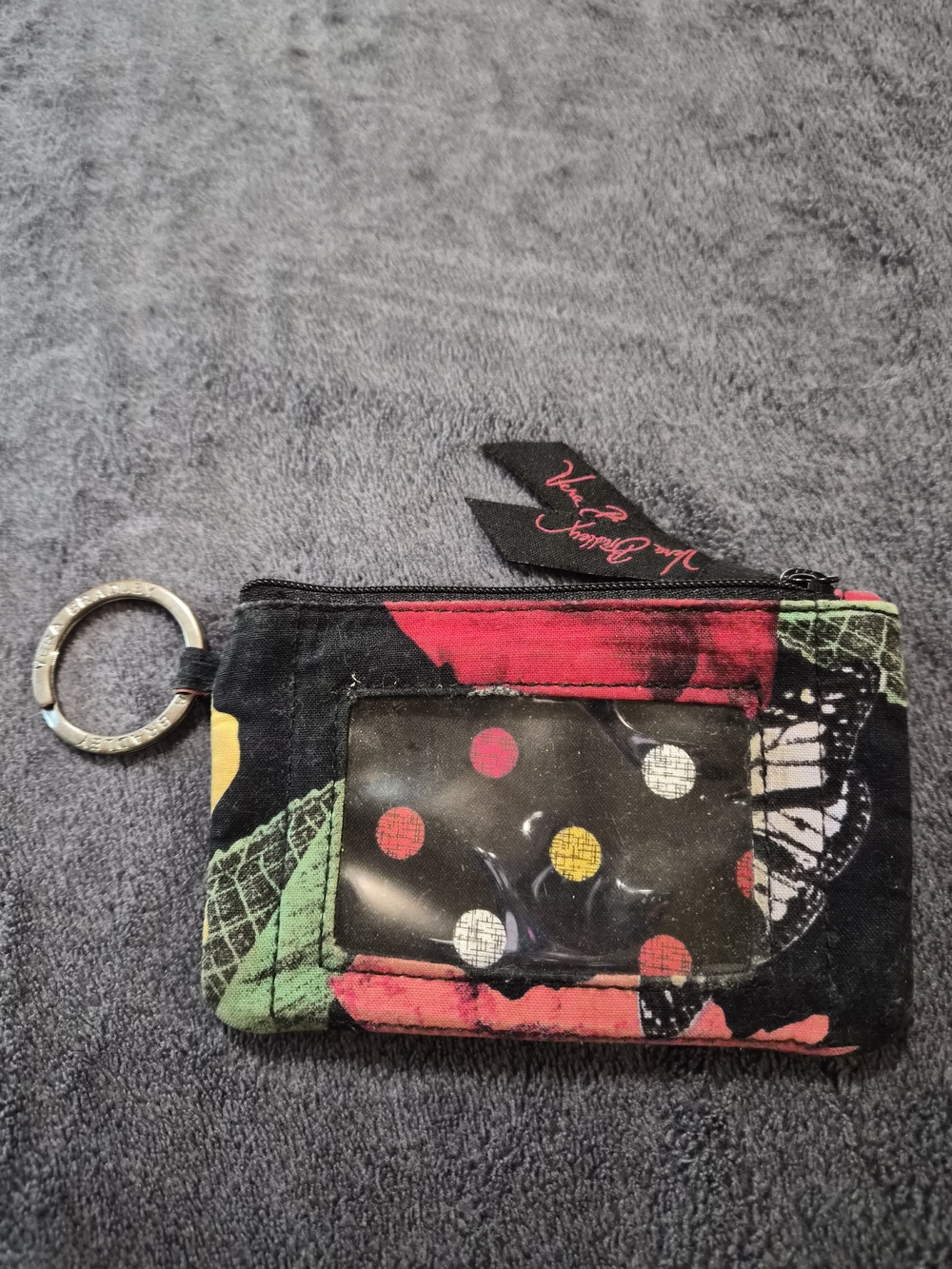 Vera Bradley Black Floral Polka Dot ID Case with Key Ring